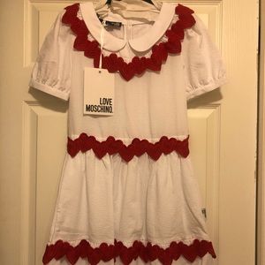 Italian designer Love Moschino white dress redtrim